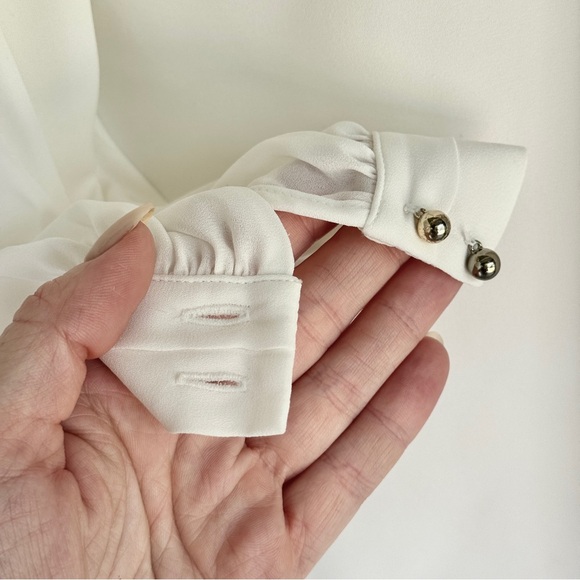 White House Black Market Cream Long Sleeve Blouse with Mandarin Collar - Picture 6 of 8